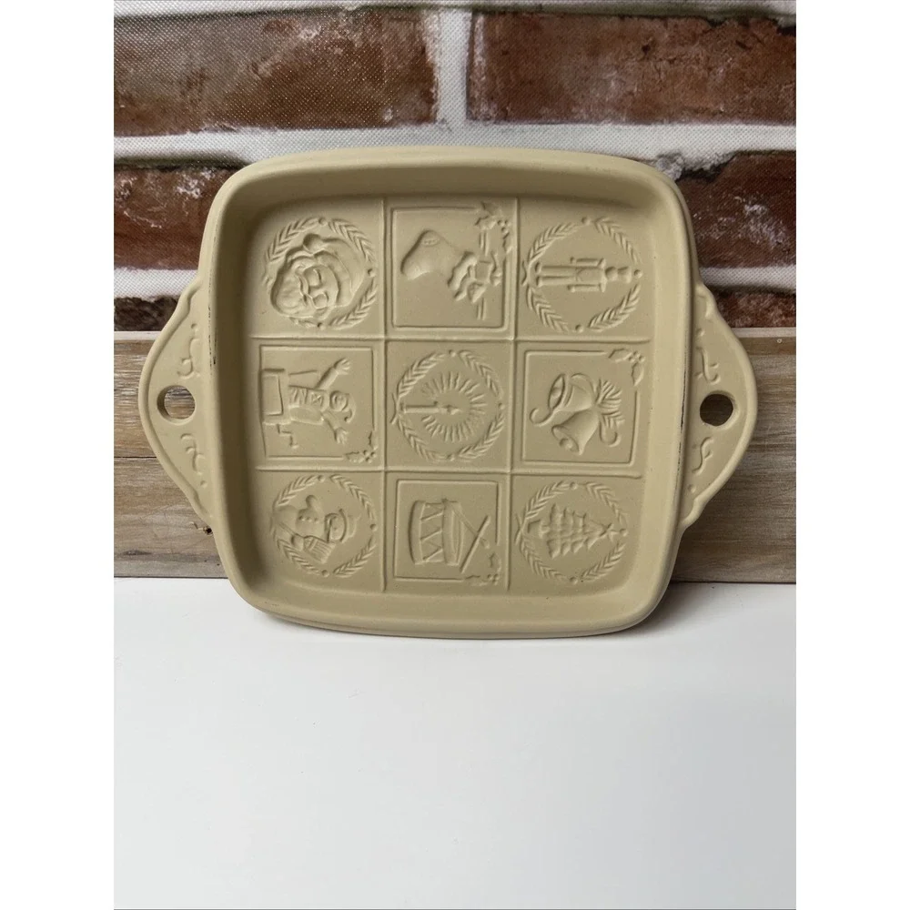 1994 Hill Design Brown Bag Cookie Art Christmas Shortbread Pan Mold Stoneware